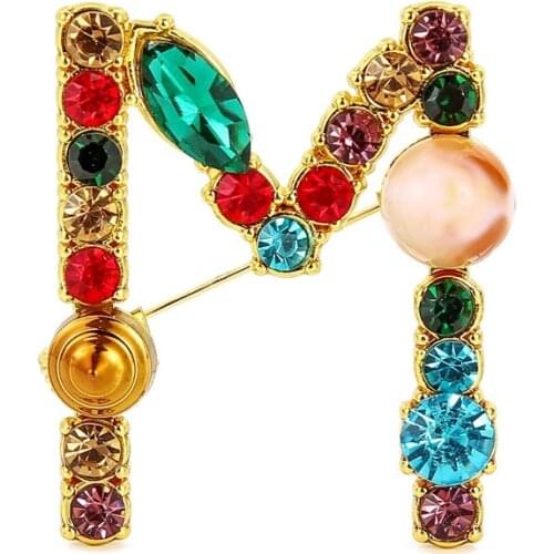 New Arrival English Letter Word Brooch Colorful Rhinestone Crystal Lapel Pins for Women Sweater Suit Brooch Party Jewelry Gifts