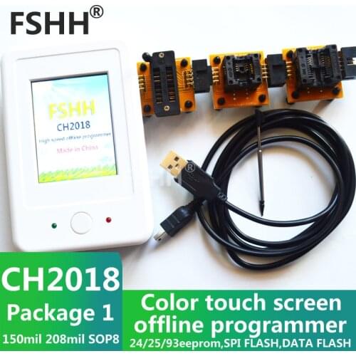 CH2018 Color screen offline programmer SPI programmer 24/25/93EEPROM DATA SPI FLASH with 150mil 208mil SOP8 socket adapter