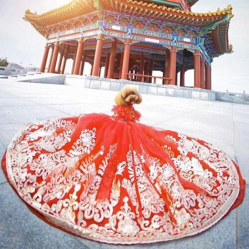 Pet Dog Dress Gorgeous Trailing Wedding Princess Dress For Small Dogs Handmade Noble Style Lace Puppy Clothes Chihuahua Poodle