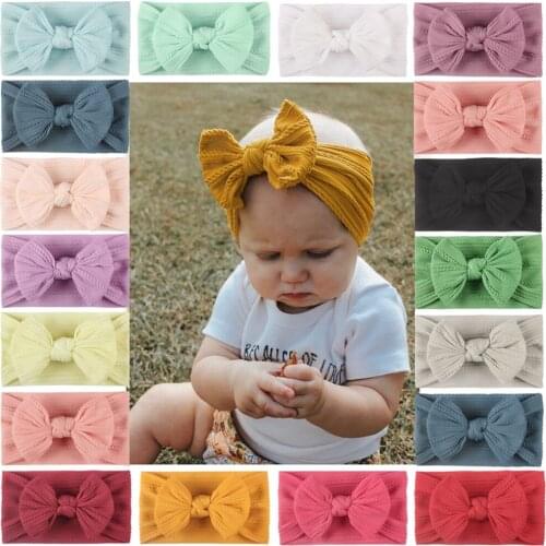 New Infant Girls Stretchy Headband with Bowknot Newborn Wide Nylon Hair Bands Headwear Elastic Jacquard Turban Tiara