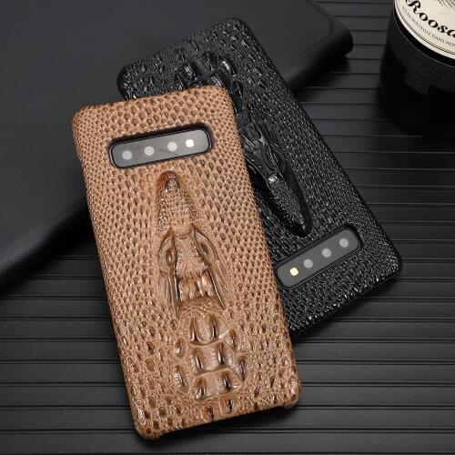 Luxury Real Genuine Leather Case for galaxy S10 Plus S10+ Phone Luxury 3D Crocodile Pattern Retro Vintage Hard Slim Cover Cases