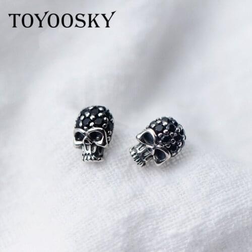 Real 925 Sterling Silver Skull Bar Earrings For Women Men Gothic Vintage Punk Jewelry Biker Ear Jewelry