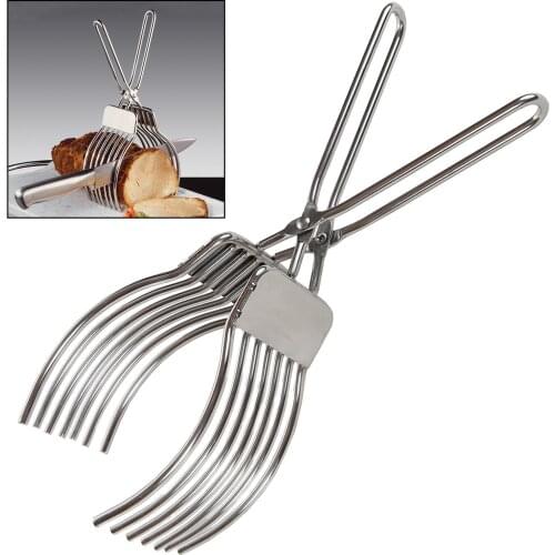 Stainless Steel Roast Beef Cutting Tongs Meat Bread Slicing Tong Onion Tomato Holder For Slicing Vegetable Fruits Cutting Kitche