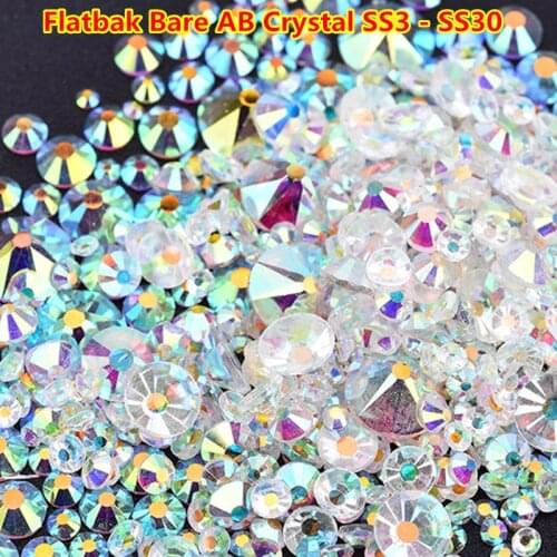 Mix Sizes Transparent Stone SS3-SS30 Glass Clear AB 3D Nail Rhinestones 1440pcs/lot Flat Back Non Hotfix Rhinestone
