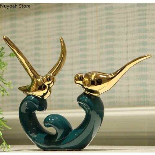 European Style Light Luxury Golden Bird Ornaments Living Room Ceramic Animal Crafts Ornaments Modern Home Decoration Accessories