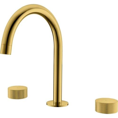 Top Quality Brushed gold Brass Bathroom sink faucet Three holes Two handles Luxury copper Basin mixer faucet Fashion Design