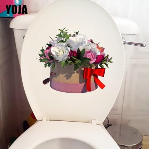 YOJA 24X20.7CM Delicate Flower Gift Box Home Wall Sticker Living Room Decor Toilet Seat Decal T1-1875