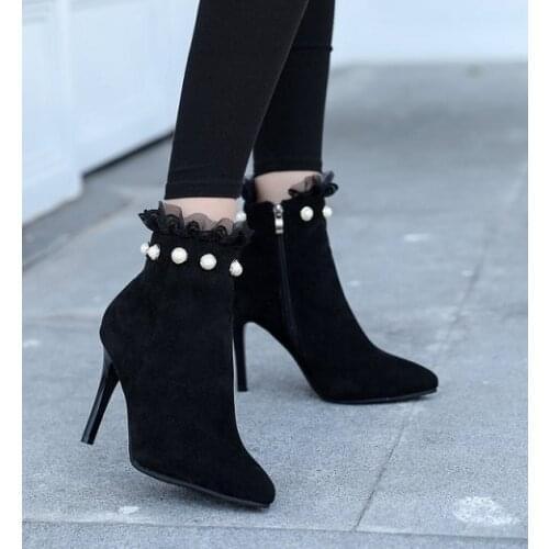 2019 Pointed Toe High Heel Boots Shoes Woman Fashion Zipper Sexy Ankle Boots Women Shoes Thin Heel Plus Size Cheap Women Boots