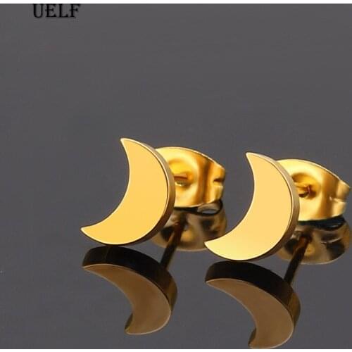 Uelf Trendy Crescent Moon Phase Earrings Cute Ear Jackets Geometric Round Stud Earrings for Women Moon Earing Gifts