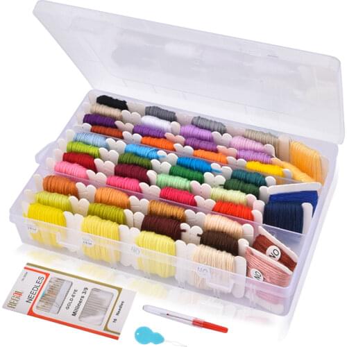 Embroidery Starter Kit for Beginners with Storage Box 50 Color Threads Cross Stitch Tools Mom DIY Sewing Set Perfect Gift Sst