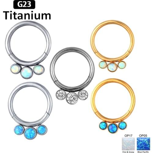 1PS New G23 Titanium Zircon stone Opal stone hight Segment Rings Open Small Septum Piercing Nose Earrings piercing jewelry