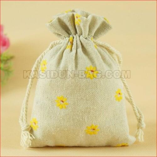 100pieces/lot wholesale printed draw string linen gift bag