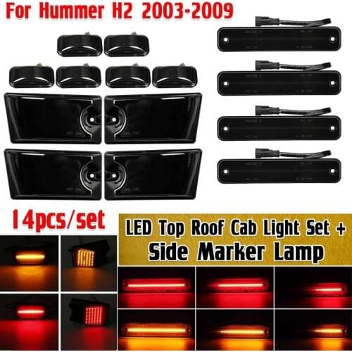 14Pcs Flowing LED Cab Roof Light Kit Dynamic Side Marker Repeater Turn Siganl Lights Lamp for Hummer H2 2003-2009