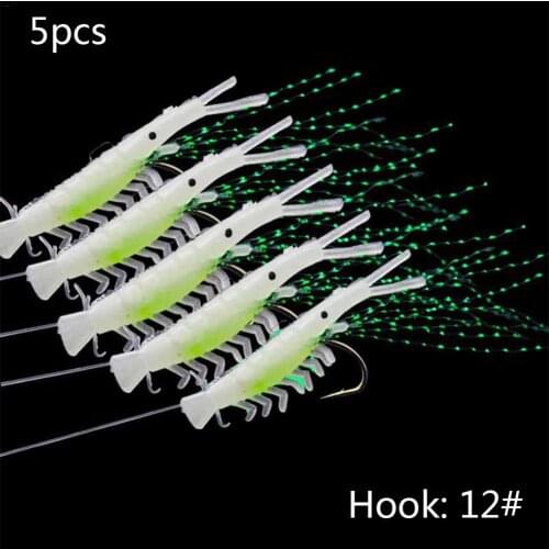5pcs 1.2cm Soft Rigs Fishing Lure Glow In The Dark Luminous Shrimp Bait Jigs Lure Soft Worm Fake Lure Baits Lures Set