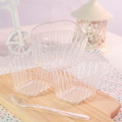 50pcs High quality transparent ice cream cake crystal pudding dessert plastic cup 130ml square yogurt plastic cup with lid