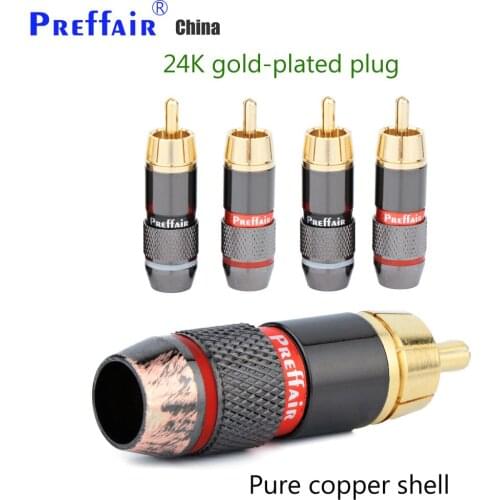 8pcs Preffair R1733 HiFi RCA Plug Gold Plated 6mm Male Double Self-Locking Lotus Wire Connectors Audio Adapter