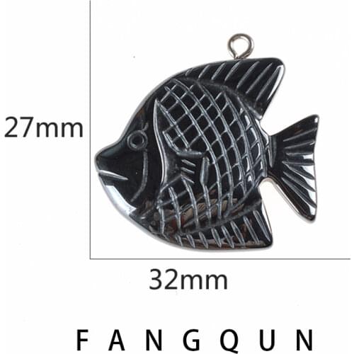 AAA Natural stone Hematite Black Clownfish Pendant 32*27mm Bead Zinc Alloy Charm Jewelry DIY Necklace accessories For Women Men