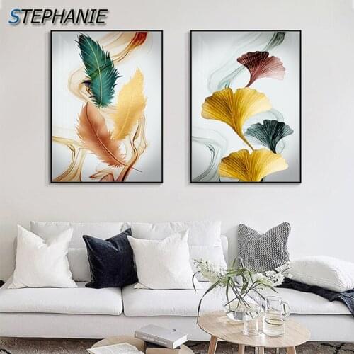 Abstract Green Wing Feather Poster Decor Luxurious Wall Pictures for Living Room Nordic Print Modern Tableaux HD Bright Wall Art