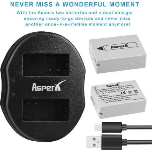 2Pcs NB-10L NB10L NB 10L 1300mAh Camera Batteries + Dual USB Charger for Canon G1X G15 G16 SX40HS SX50HS SX60HS SX60 SX50 SX40