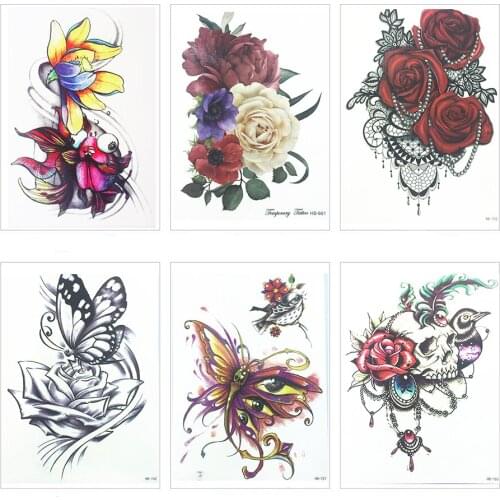 Body art beauty Pink Sexy flowers and goldfish waterproof temporary tattoo stickers 21X15 CM