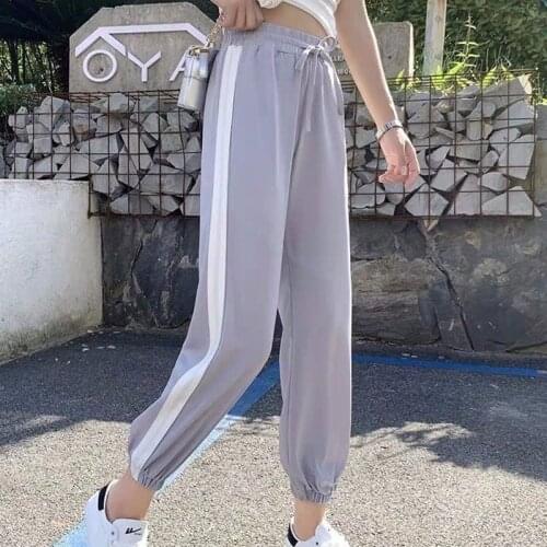 Summer Woman Pants Chiffon High Waist Harem Pants Loose Breathable Trousers Korean Style Streetwear Women Black Pink joggers