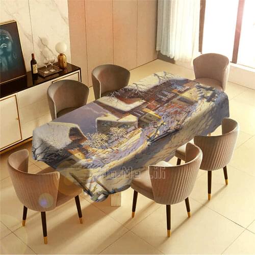 The village is beautiful in snow season in winter Barbecue Picnic Home Party Table Cloth