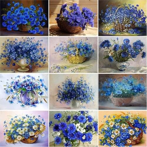 DIY 5D Diamond Painting Flower Full Round Drill Cornflower Diamond Embroidery Cross Stitch Kits Mosaic Rhinestones Home Decor