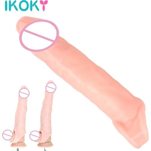 IKOKY Dildo Penis Sleeve Comdom Male Cock Extender Reusable Rubber Dick Penis Extender Sleeve Dildo Enhancer Sex Toys for Men