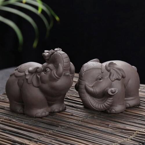 Purple Clay Elephant Ceramic Animal Figurines Zisha Tea Pet Wealth Crafts Household Office Tea Accessories Car Decoration Toy