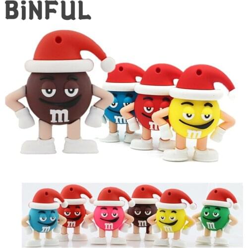 BiNFUL Pen Drive Christmas Hat M&M Cartoon Usb Flash Drive 32GB Memory Stick U Disk 4GB 8GB 16GB Pendrive U64GB 128GB 256GB Gift