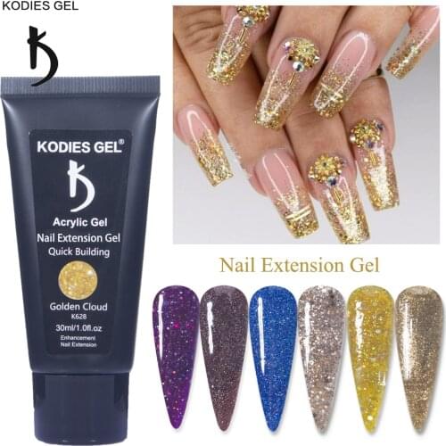 KODIES GEL Holographic Poly Nail Gel Extensions Glitter Sequins Builder Varnish 30ML Diamond Shiny Gold Silver Poly Art Supplies
