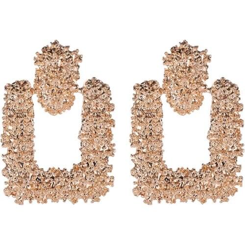 Roughened Surface Geometric Metallic Drop Earrings Rose Golden Silver Plated Dangle Earrings for Women