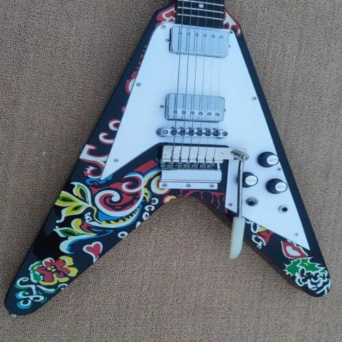 Customized color graffiti pattern electric guitar, free transportation
