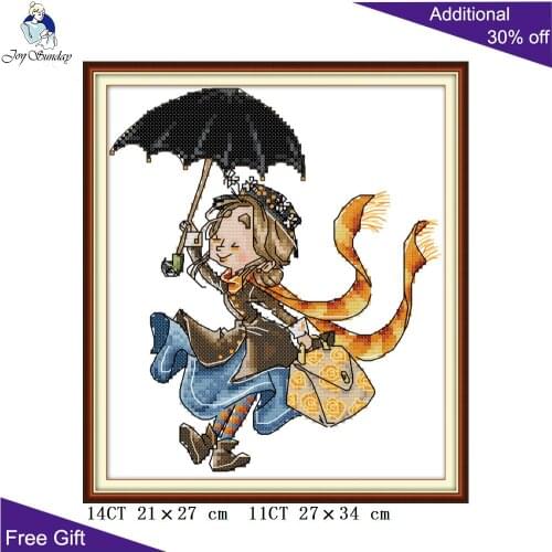 Joy Sunday Girl With Umbrella Cross Stitch KB038 14CT 11CT Counted and Stamped Home Decor Umbrella Girl Cross Stitch kits