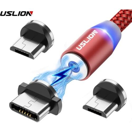 USLION 3M LED Magnetic Cable & Micro USB Cable & USB Type C Cable Nylon Braided Type-C Magnet Charger For Iphone 7 X Samsung S10