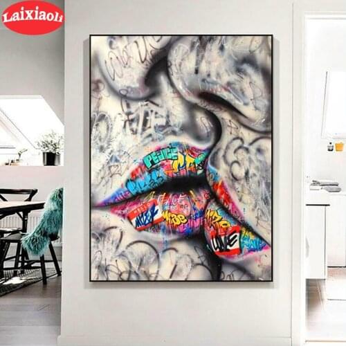 Lover Kissing Street Graffiti Art Painting 5d diy diamond painting full drill diamond embroidery cross stitch wall Painting