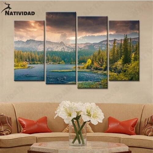 No Frame Canvas Painting Home Decoration Nordic Mountain Forest Stream Pine Tree Modern Home Living Room Bedroom Decor Poster