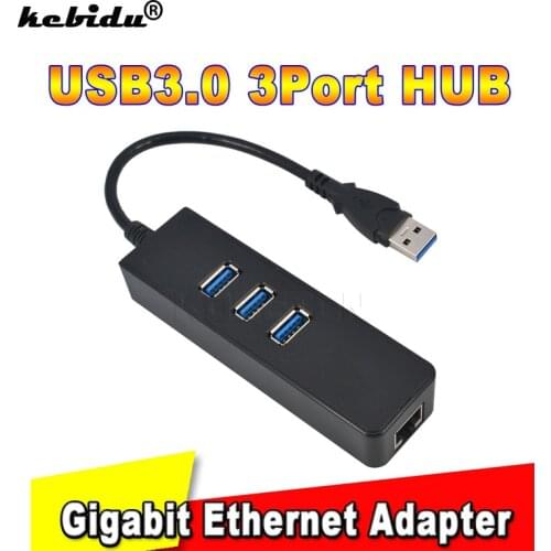 Kebidu High speed 3 Ports USB 3.0 Hub 10/100/1000 Mbps To RJ45 Gigabit Ethernet LAN Wired Network Adapter Converter For Mac