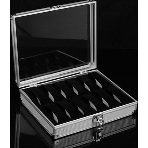 Useful Aluminium Watches Box 12 Grid Slots Jewelry Watches Display Storage Box Square Case Suede Inside Rectangle Watch Holder
