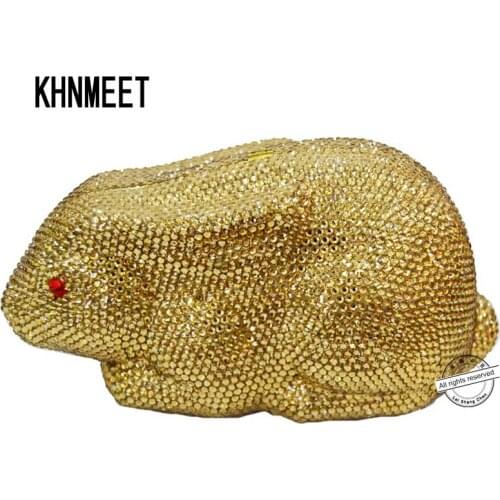 LaiSC Goden Lovely rabbit evening bag designer bling bag sparkly Luxury crystal animal clutch bag lady diamond party purse SC167