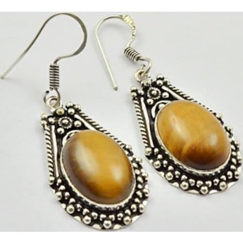 Tiger Eye , Silver Overlay on Copper Earrings ,50mm , E2464