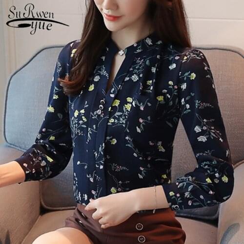 Fashion long sleeve OL women blouse shirt floral print chiffon ladies tops feminine blouse women shirt women blusas Z0001 40