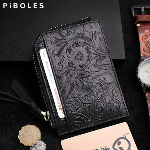 Crazy Horse Leather Credit Card Wallet Retro ID Cards Slot Zipper Coin Purse Anti-Rfid Business Cards Bag Unisex