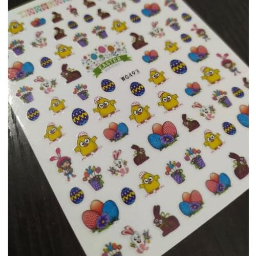 Cartoon nail art sticker for Easter day party chicken eggs rabbit printing self glue big size slider nail foils WG058
