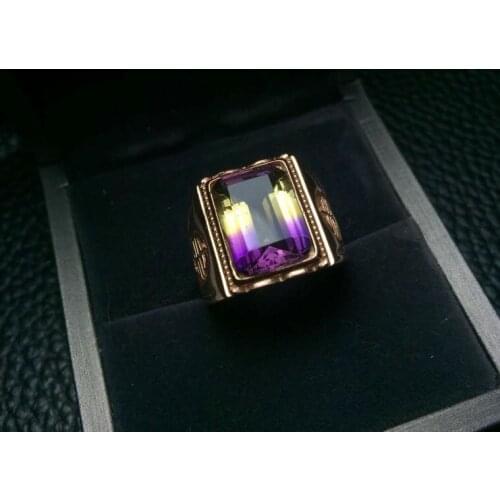 Real And Natural Ametrine Ring Man ring Free shipping 925 sterling silver 10*14mm gem For men Fine handworked jewelry