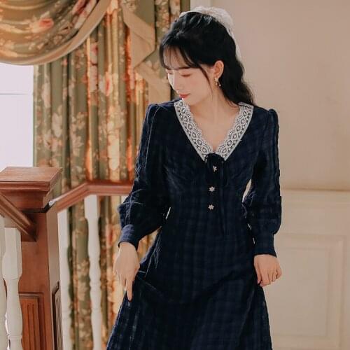 2020 new fashion womens clothing autumn V-Neck Full Vintage dress for women