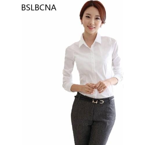 S-5XL OL Solid Color White Woman Shirt Korean Bodycon Plus Size Professional Work Clothes Female Womens Tops And Blouses A95