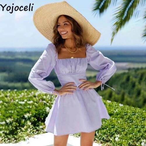 Yojoceli Vintage sexy square neck dress Spring 2021 skate dress vestidos Casual women beach daily sweet short dress