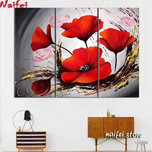 5D Full Square Diamond painting embroidery Cross stitch Abstract Poppy Triptych Flower 3D DIY Round Drill Drawing mosaic 3 PCS