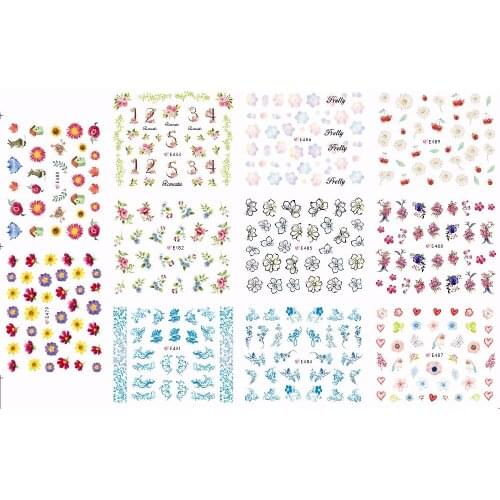 11 PCS / LOT SIMULATION SELF-ADHESIVE 3D NAIL TATTOOS STICKER CHINA BLUE FLOWER DAISY FLORID LETTER BIRD E479-E489